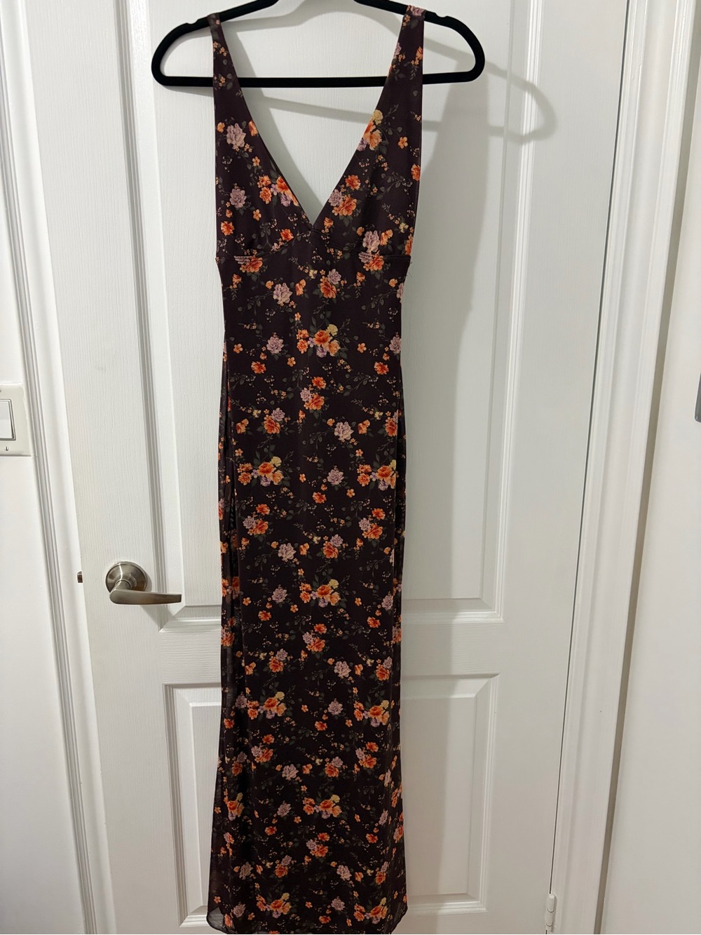 Simons Dark Brown Floral V-Neck Maxi Dress